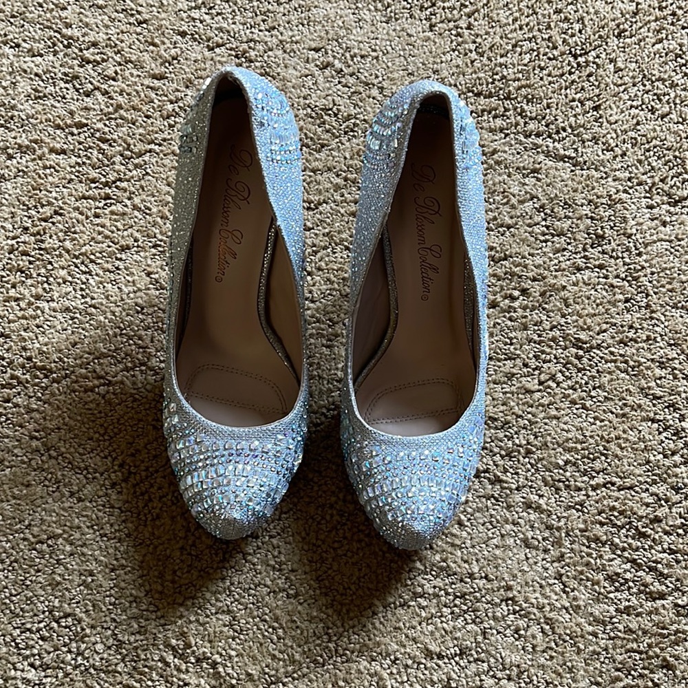 Silver sparkly heels. Size 7.5, De Blossom Collection, worn only once.
